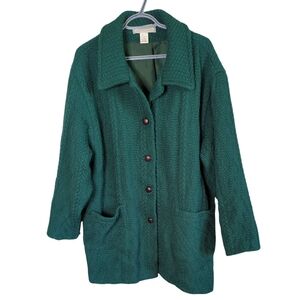 Boyne Valley Weavers Irish Green Wool Cable Knit Coat - Size‎ 1X Stamped Buttons